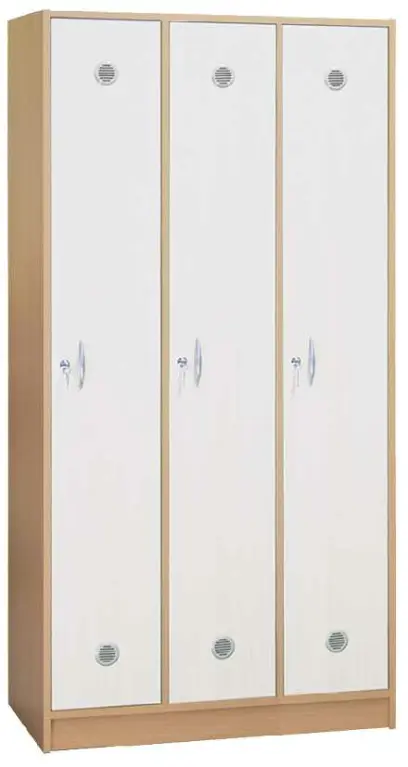 SSL - 180 - 90 šatní skříň dřevěná, 3-dveřová, háček, 1800 x 900 x 500, sokl, korpus buk royal/dveře bílá